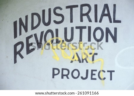 A sign that reads Industrial Revolution Art Project