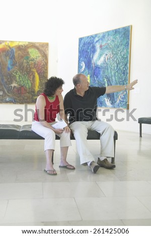 Tourists look at paintings by Marc Chagall, Marc Chagall Museum, Nice, France