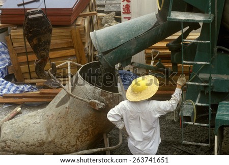 Construction workers with cement in Hong Kong