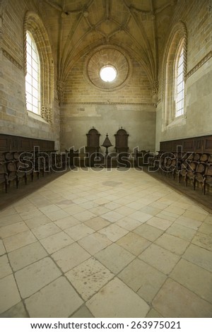 Interior of Chapter House, Templar Castle and the Convent of the Knights of Christ, founded by Gualdim Pais in 1160 AD, is a Unesco World Heritage Site in Tomar, Portugal