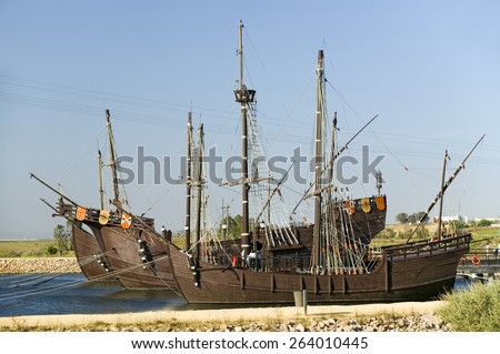 Full size replicas of Christopher Columbus\' ships, the Santa Maria, the Pinta and the NiÃ?ÃÂ¢??a,  the site where Columbus departed from the Old World to the New World in August 3 of 1492