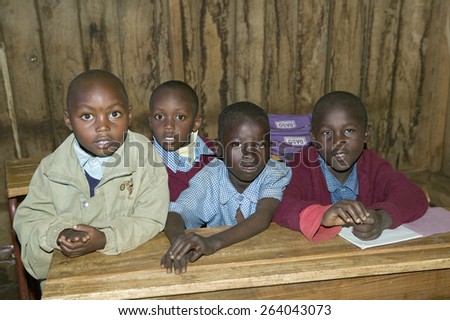 Karimba School with school children in classroom in North Kenya, Africa