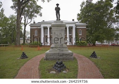Old Court House with confederate solider statue in Surry, Virginia