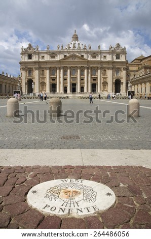St Peter\'s Square and St Peter\'s Basilica at Vatican City with symbol for \