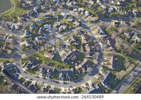 Aerial pattern of residential homes in circle outside of Philadelphia Pennsylvania, New Jersey