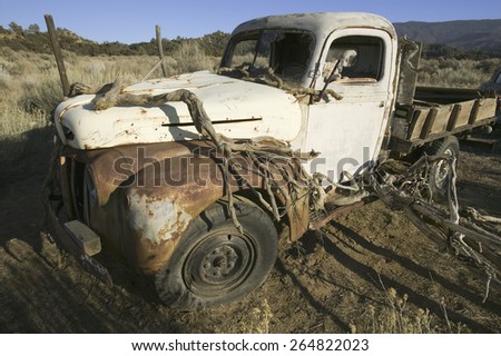 Rusty old deserted truck on Route 33, near Cuyama, California