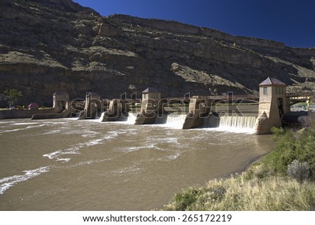 Dam releasing water on Colorado River along Interstate 55 east of Grand Junction, Colorado