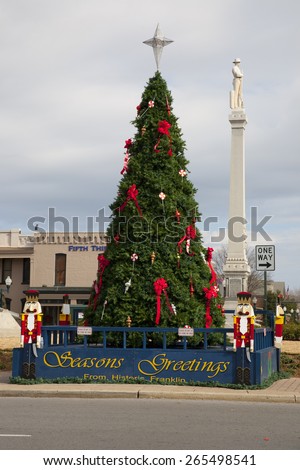 Christmas Tree in town center of Franklin, Tennessee, a suburb south of Nashville, Williamson County, Tenn.
