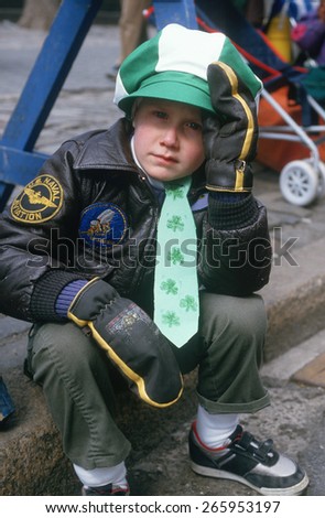 Boy watching the 1987 St. Patrick\'s Day Parade, NY City