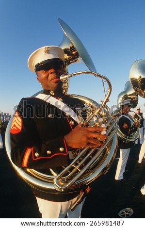 Tuba player for the United States Marine Corp marching band aboard the USS Kennedy