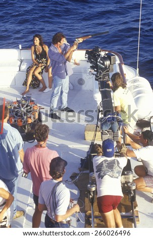 Party on boat scene from set of \'Temptation\', feature film, Miami, FL