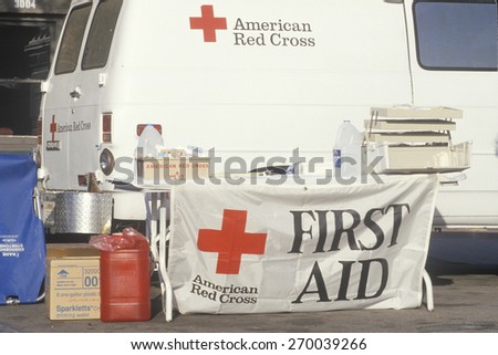 American Red Cross Volunteers at First Aid booth, Los Angeles, California
