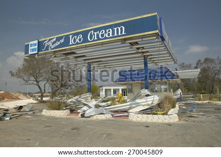 Destroyed ice cream stand in Pensacola Florida hit hard by Hurricane Ivan