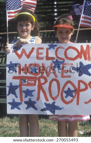 Children welcoming home Desert Storm troops, Washington D.C.