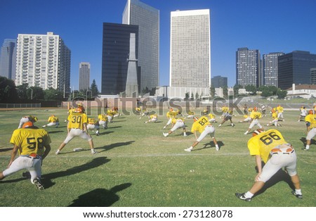 High School Football team practices, Beverly Hills, CA