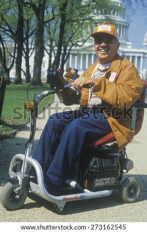 Handicapped, challenged man smiling at camera, Washington, D.C.
