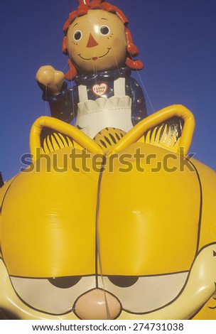 Raggedy Ann and Garfield Balloon in Macy\'s Thanksgiving Day Parade, New York City, New York