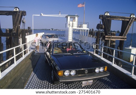 Cars and people occupy the deck of the St. Michaels Ferry crossing to and from Maryland\'s Eastern Shore