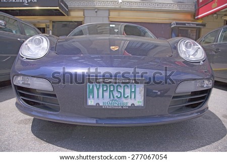 New Hampshire license plate reads My Porsche, Boston, MA.