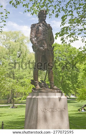 A statue in the Boston Common of Tadeusz Kosciuszko, a Colonel in the American Revolution, Boston, MA., USA.