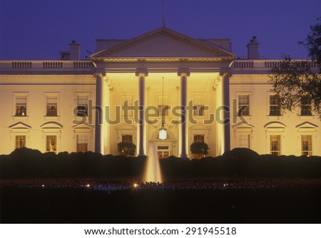 White House in evening at dusk, Washington, DC, home and office for the American President