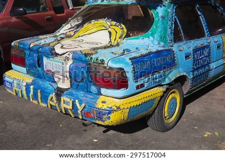 Arizona, Bisbee, April 6, 2015, Hillary Car, custom car promoting 2016 Presidential Election