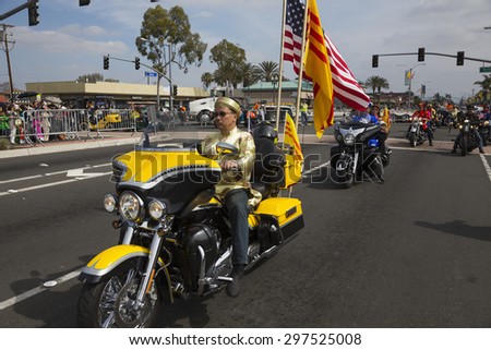 Orange County, City of Westminster, Southern California, USA, February 21, 2015, Little Saigon, Vietnamese-American Community, TET Parade celebrates Tet Lunar New Year, motorcycles in parade