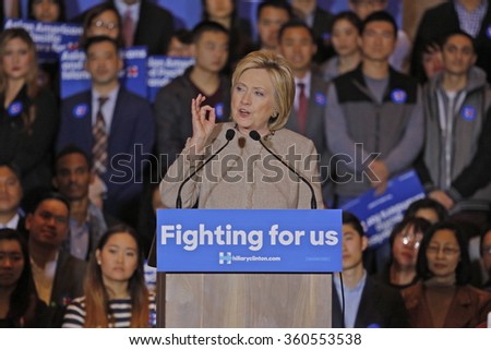 SAN GABRIEL, LA, CA - JANUARY 7, 2016, Democratic Presidential candidate Hillary Clinton speaks to Asian American and Pacific Islander (AAPI) members, including Democrat Representative Judy Chu.