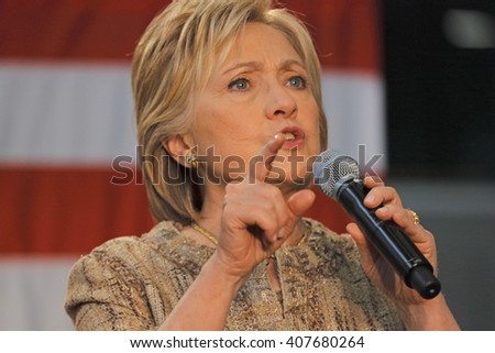 LOS ANGELES, CA - APRIL 16, 2016: US Democratic Presidential candidate Hillary Clinton smiles while campaigning at Southwest College, Los Angeles, CA