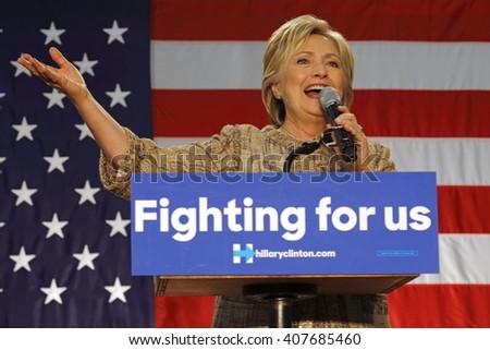 LOS ANGELES, CA - APRIL 16, 2016: US Democratic Presidential candidate Hillary Clinton campaigns at Southwest College, Los Angeles, CA