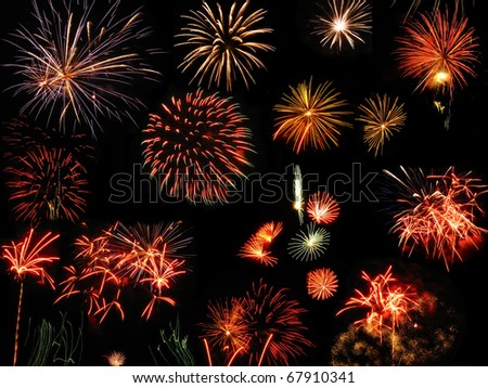Colorful fireworks over dark sky, displayed during a celebration event