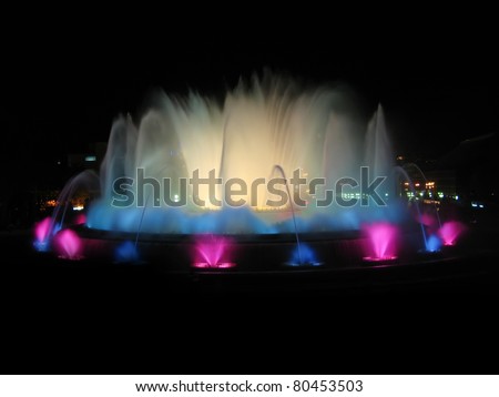 Montjuic magic fountain. A lights,colors and music spectacle at night, displayed in magic fountains situated in Barcelona (Spain)