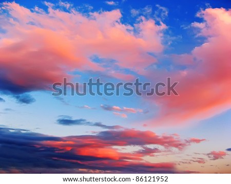 Purple and pink clouds in the sky at sunset