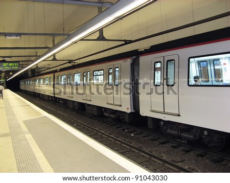 Train in Barcelona city underground