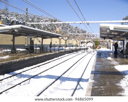 Snow covered train station in Barcelona