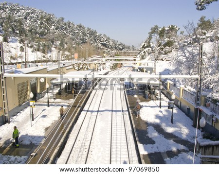 Snow covered train station in Barcelona