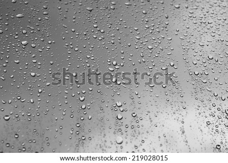Raindrops on window, sky as a background