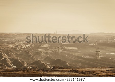 Distant view at the large coal mines