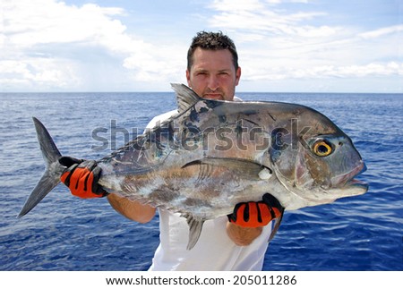 Deep sea fishing. Giant trevally fish