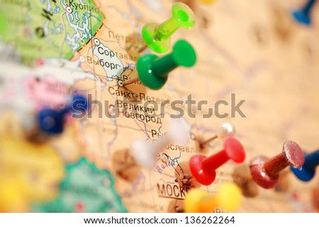 the city on the world map marked buttons