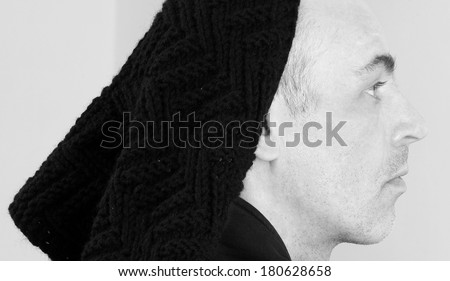 portrait in profile gray adult man in black