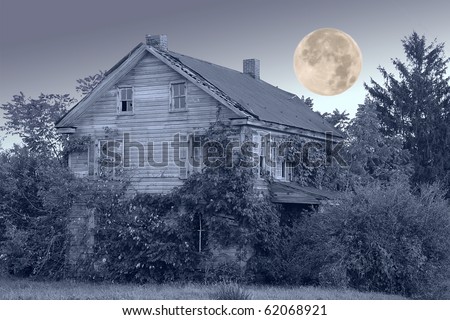 Haunted House with Full Moon