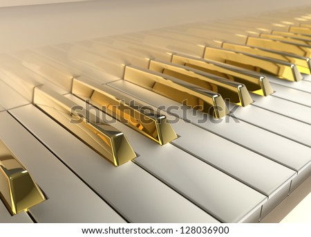 Detailed Piano with gold keys