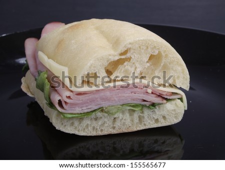 Ham and Cheese Sandwich serve on Ciabatta  bread.This image was shot with a canon mark II. / Ham and Cheese Sandwich
