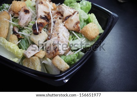 chicken salad serve on a black plate. This image was shot with a canon mark II. / Chicken Salad.