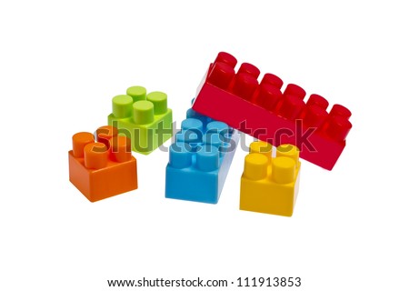 lego plastic toy blocks on white background isolated