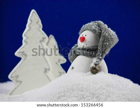funny snowman in winter landscape