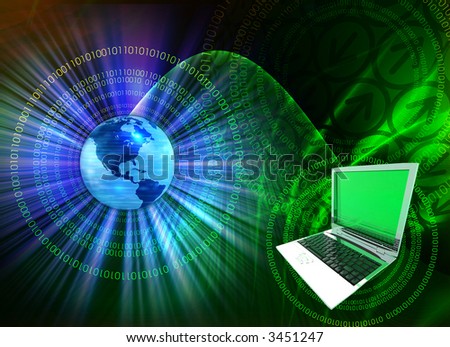 Technology  Computer on Globe And Laptop   Computer Technology Concept Stock Photo 3451247