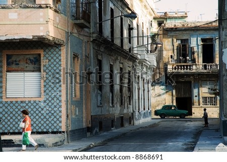 A view of crumbling buildings in Havana