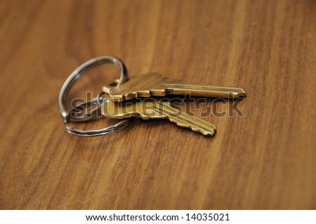 Detail of a pair of keys over wooden background